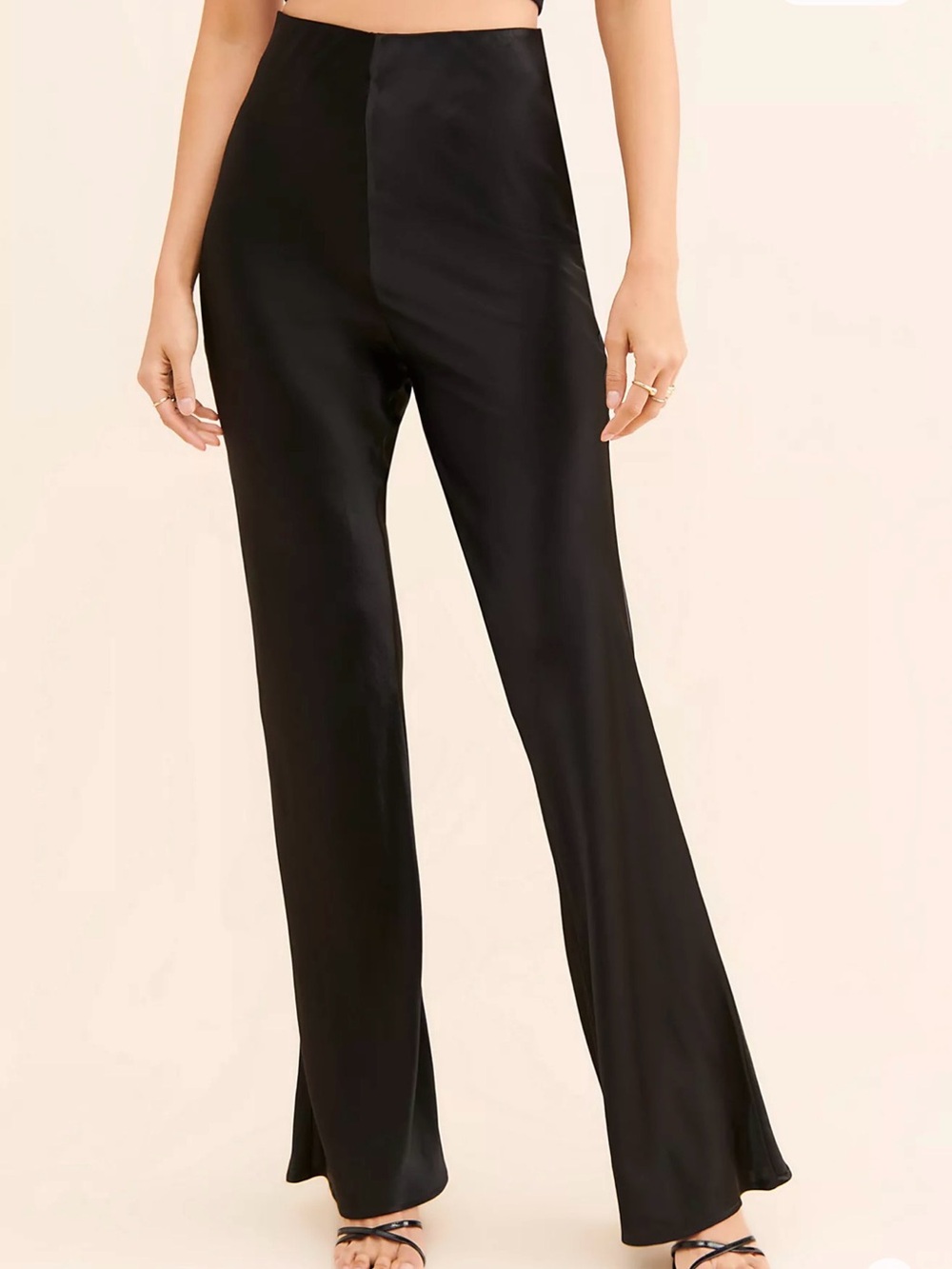 Black High-Waist Wide-Leg Satin Bell Pants - Rue Sophie